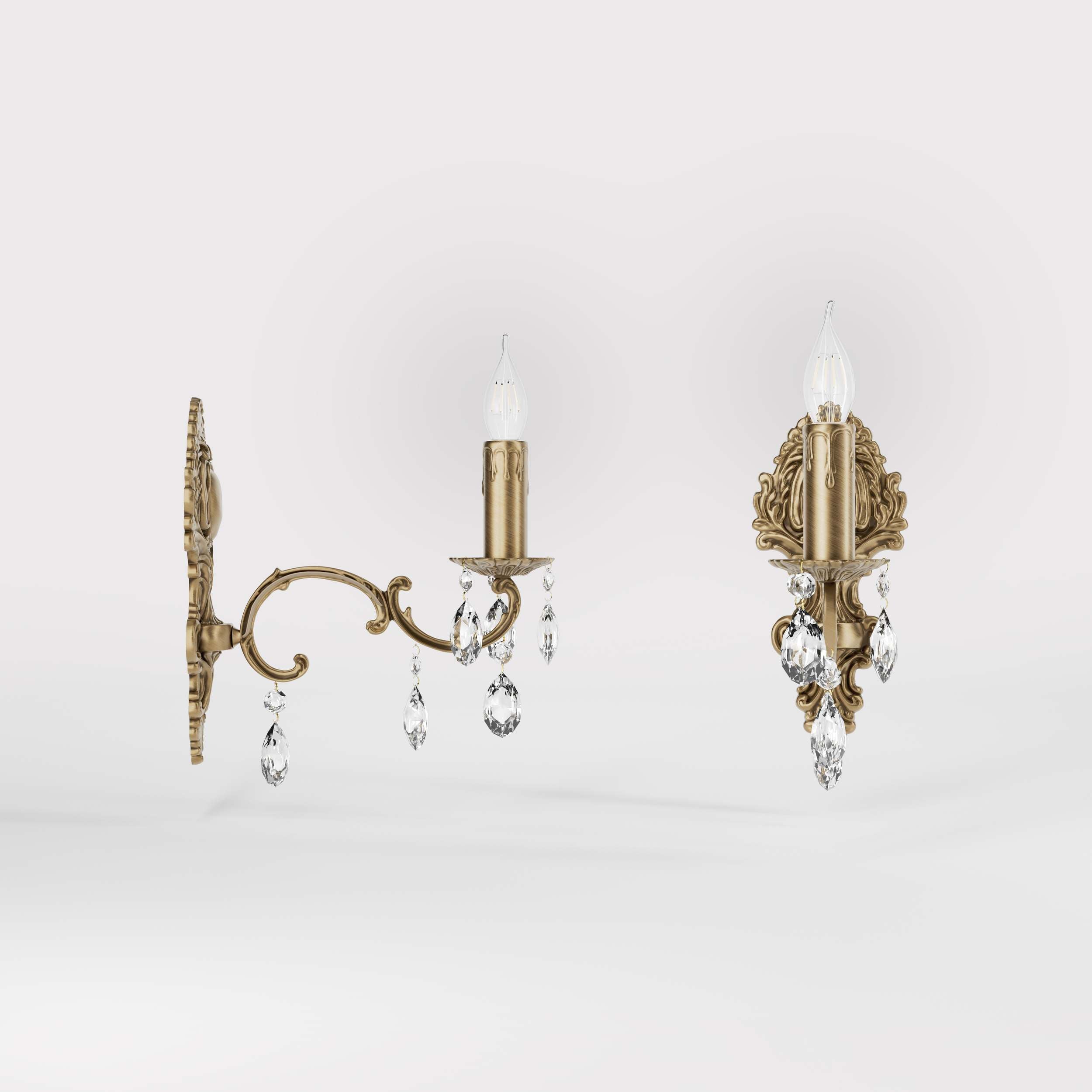 Classic brass wall lamp with crystal pendants baroque style by Ghidini 1849 - Finish: OBS Bronze Satin Brass