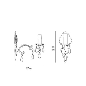 Classic brass wall lamp with crystal pendants baroque style by Ghidini 1849