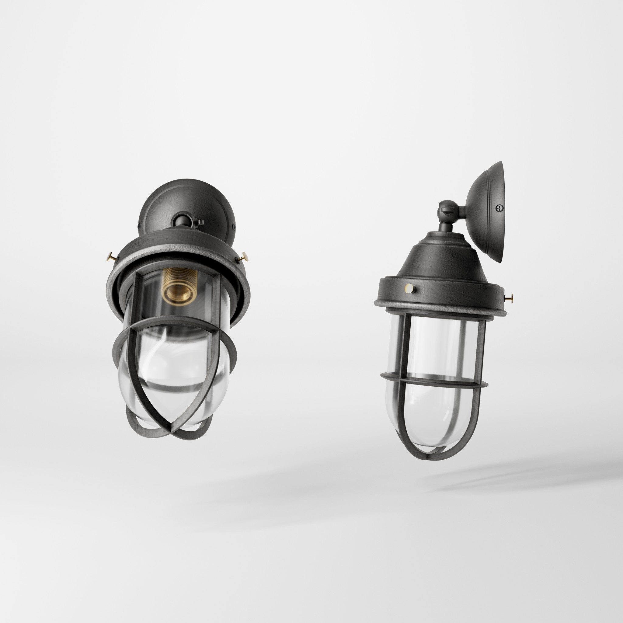 Rustic outdoor wall light in brass with clear glass shade, industrial maritime design, and adjustable joint by Ghidini 1849 - Finish: OBR Dark Bronze