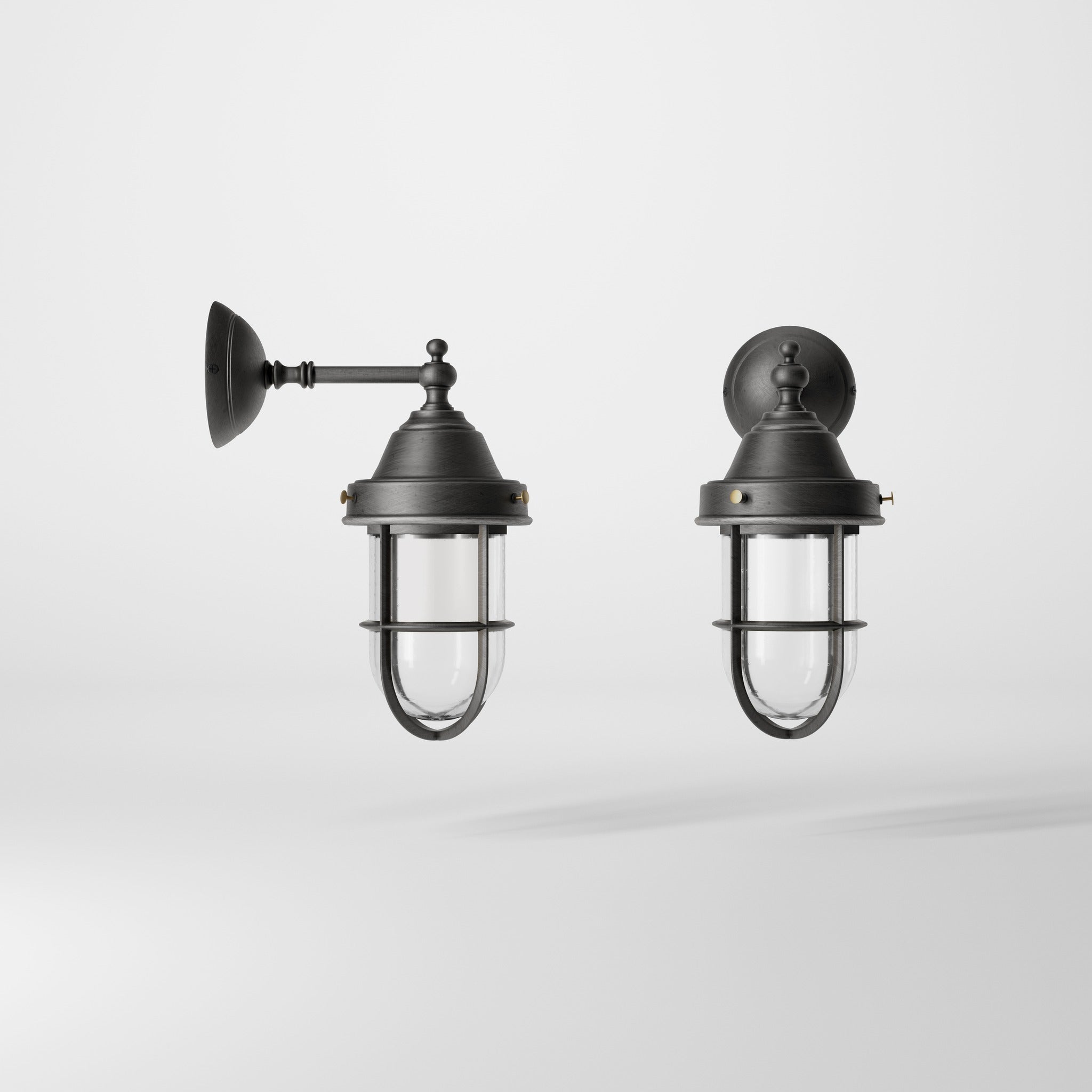 Outdoor wall lamp in brass with a transparent glass cage, industrial style, weather-resistant by Ghidini 1849 - Finish: OBR Dark Bronze