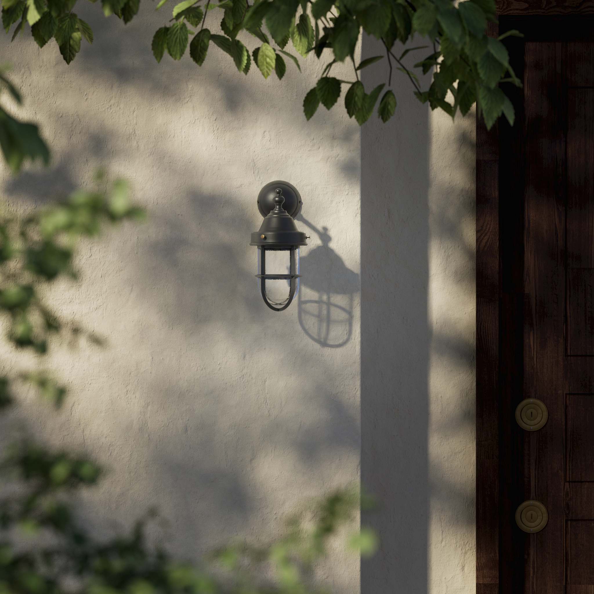 Outdoor wall lamp in brass with a transparent glass cage, industrial style, weather-resistant by Ghidini 1849 - Finish: OBR Dark Bronze