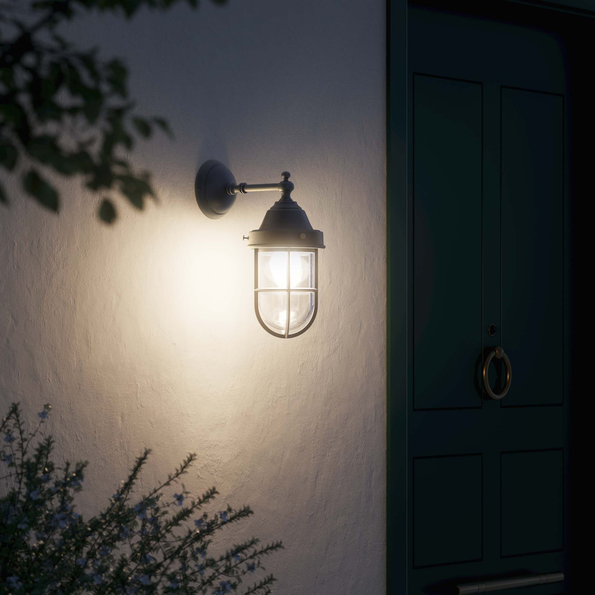 Outdoor wall lamp in brass with a transparent glass cage, industrial style, weather-resistant by Ghidini 1849 - Finish: OBR Dark Bronze