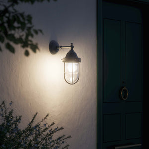 Outdoor wall lamp in brass with a transparent glass cage, industrial style, weather-resistant by Ghidini 1849 - Finish: OBR Dark Bronze