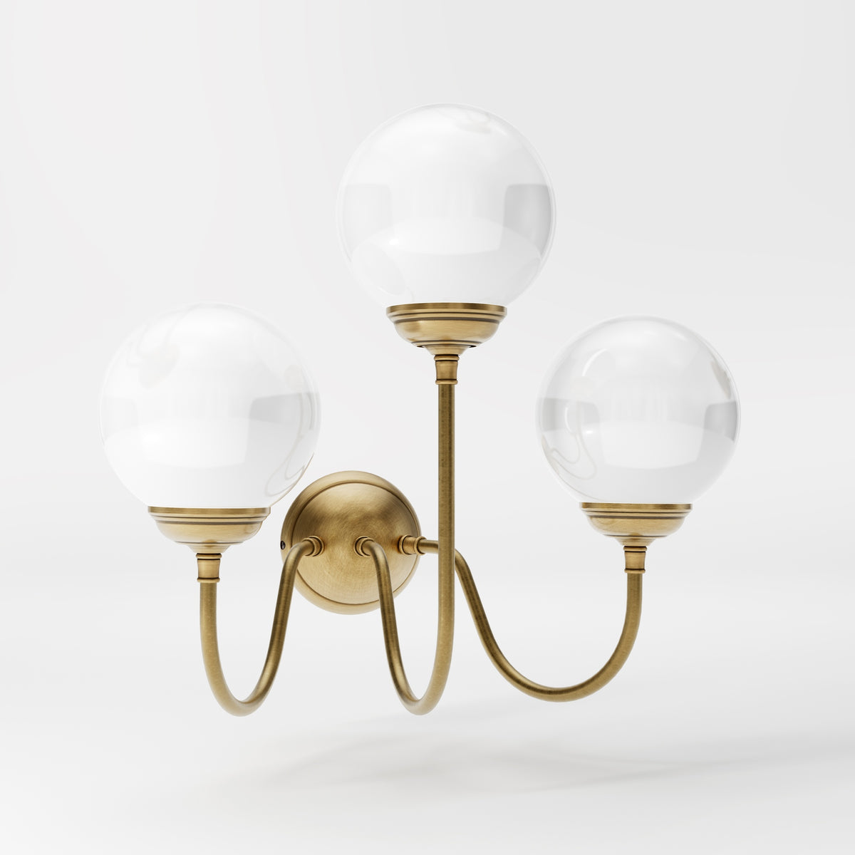 Brass Wall Lamp With Three White Spheres - OBS Bronze Satin Brass