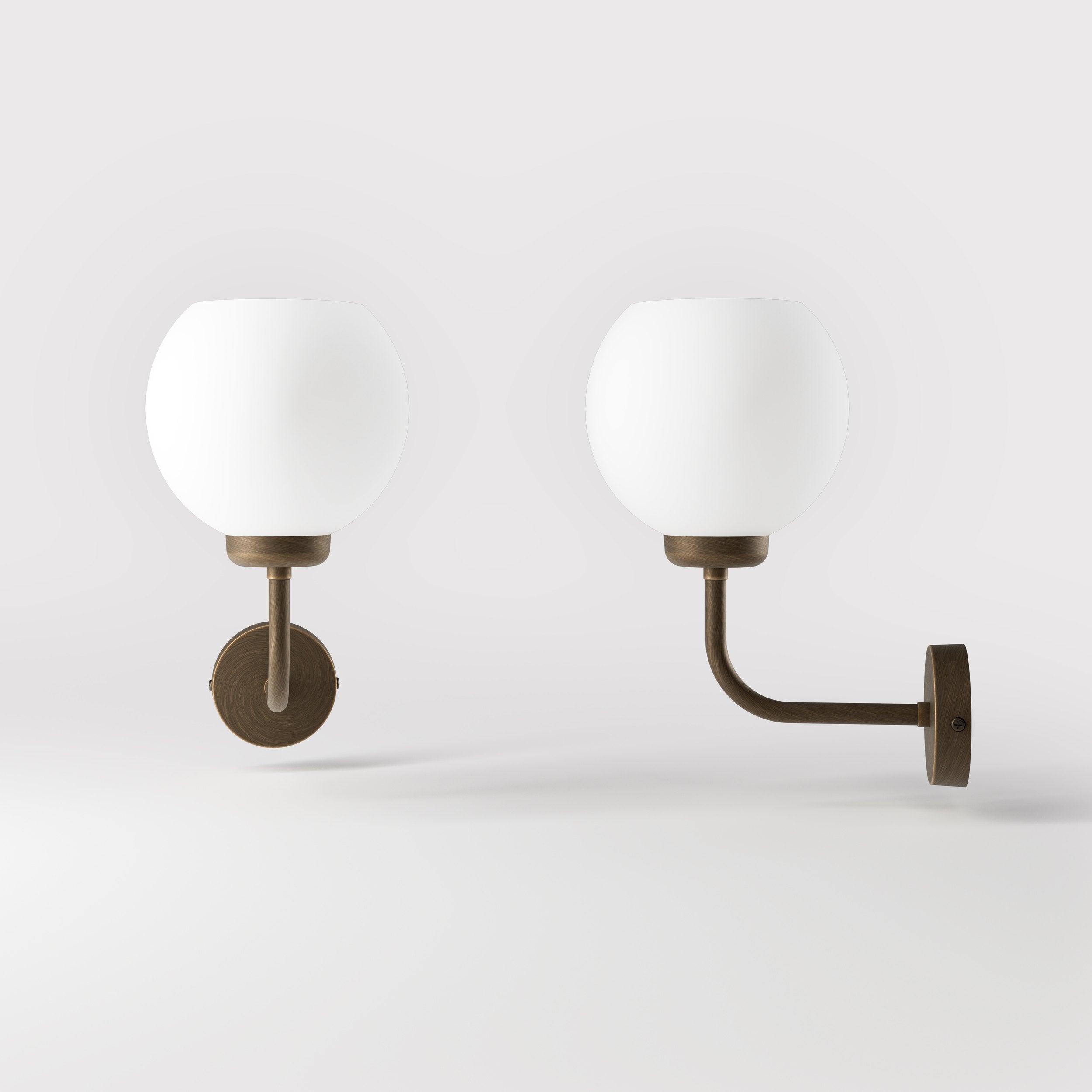Brass wall lamp with white opal glass shade, perfect for refined and elegant interiors - Finish: OBM Bronze Satin Matt Brass