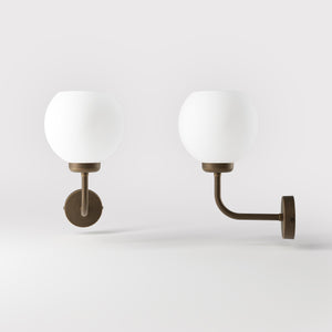 Brass wall lamp with white opal glass shade, perfect for refined and elegant interiors - Finish: OBM Bronze Satin Matt Brass