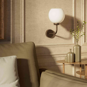 Brass wall lamp with white opal glass shade, perfect for refined and elegant interiors - Finish: OBM Bronze Satin Matt Brass