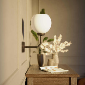 Brass wall lamp with white opal glass shade, perfect for refined and elegant interiors - Finish: OBM Bronze Satin Matt Brass