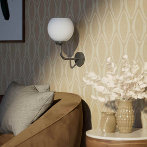 Brass wall lamp with white opal glass shade, perfect for refined and elegant interiors - Finish: OBR Dark Bronze