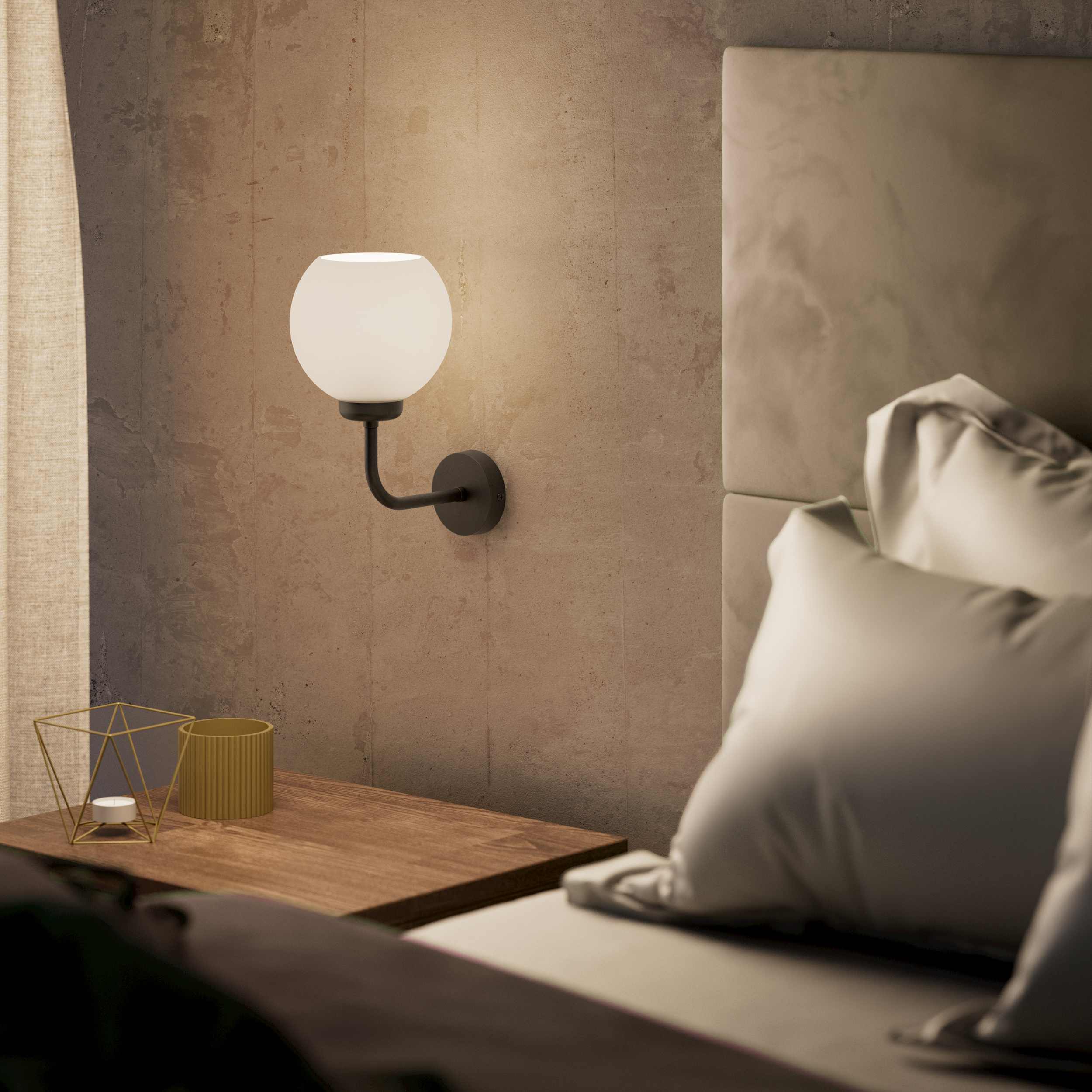 Brass wall lamp with white opal glass shade, perfect for refined and elegant interiors - Finish: OBR Dark Bronze