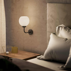 Brass wall lamp with white opal glass shade, perfect for refined and elegant interiors - Finish: OBR Dark Bronze