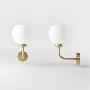 Brass wall lamp with white opal glass shade, perfect for refined and elegant interiors - Finish: OBV Bronze Satin Light Brass