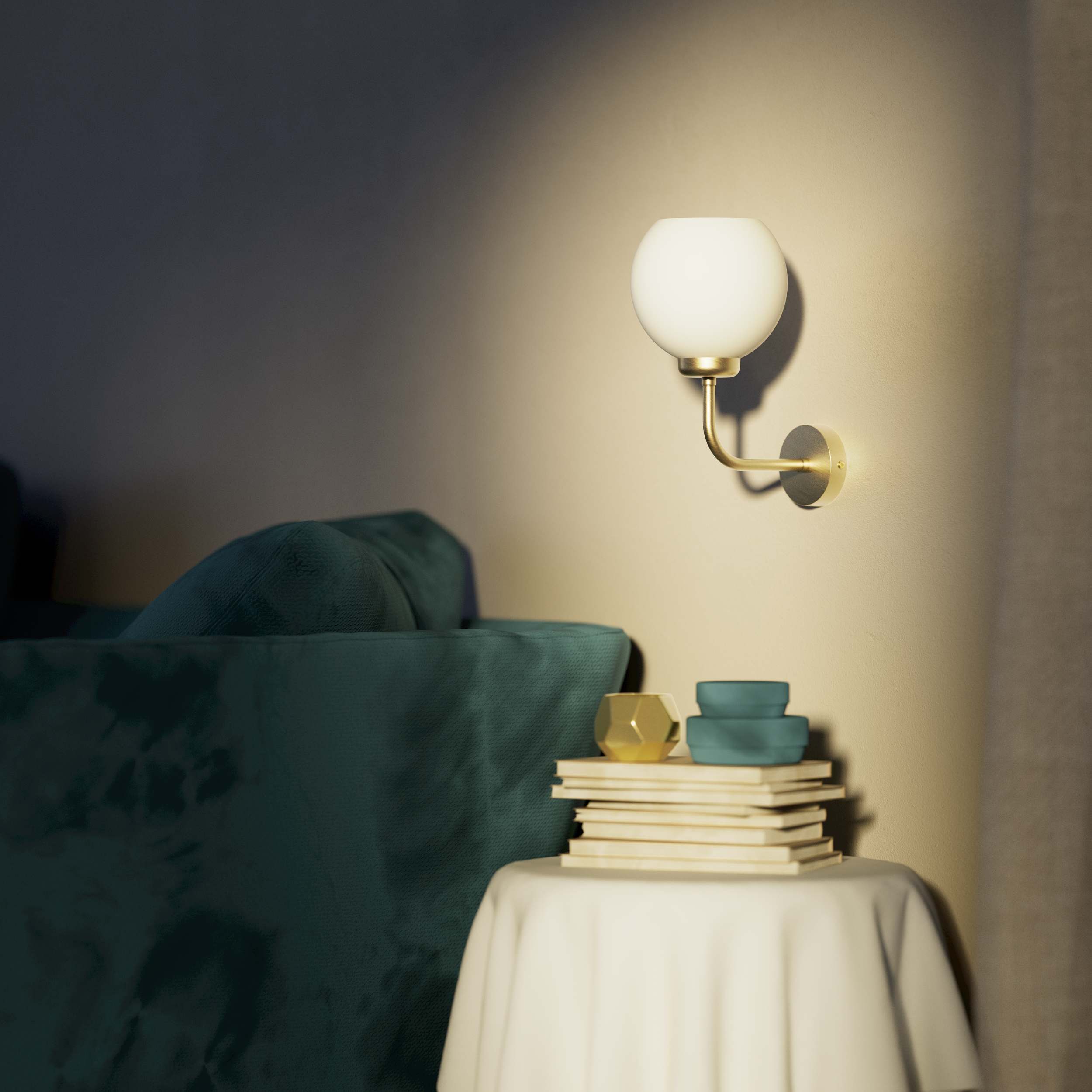 Brass wall lamp with white opal glass shade, perfect for refined and elegant interiors - Finish: OBV Bronze Satin Light Brass