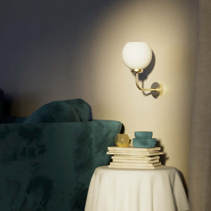 Brass wall lamp with white opal glass shade, perfect for refined and elegant interiors - Finish: OBV Bronze Satin Light Brass