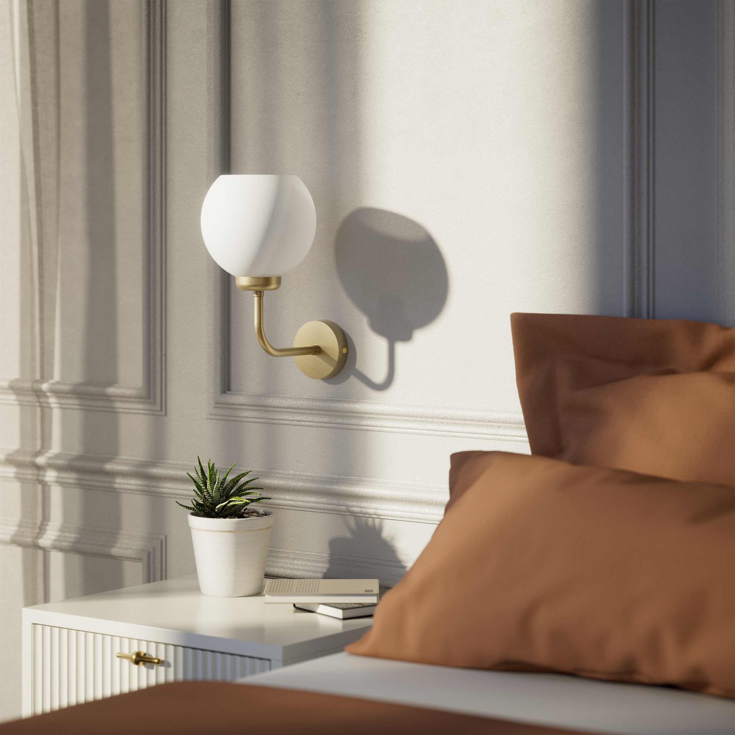 Brass wall lamp with white opal glass shade, perfect for refined and elegant interiors - Finish: OBV Bronze Satin Light Brass