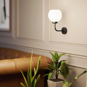 Brass wall lamp with white opal glass shade, perfect for refined and elegant interiors - Finish: ONO Matt Black