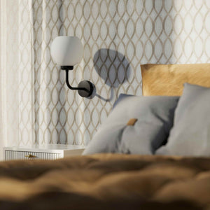 Brass wall lamp with white opal glass shade, perfect for refined and elegant interiors - Finish: ONO Matt Black