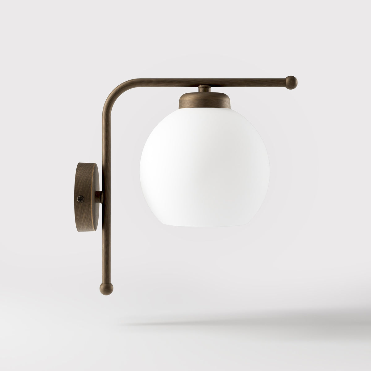 Applique Murale en Laiton avec Globe en Verre Opalin Rétro - OBM Bronze Satin Mat Laiton