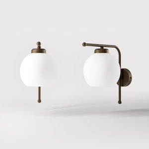 Brass wall lamp with frosted glass globe, retro style for elegant interiors - Finish: OBM Bronze Satin Matt Brass