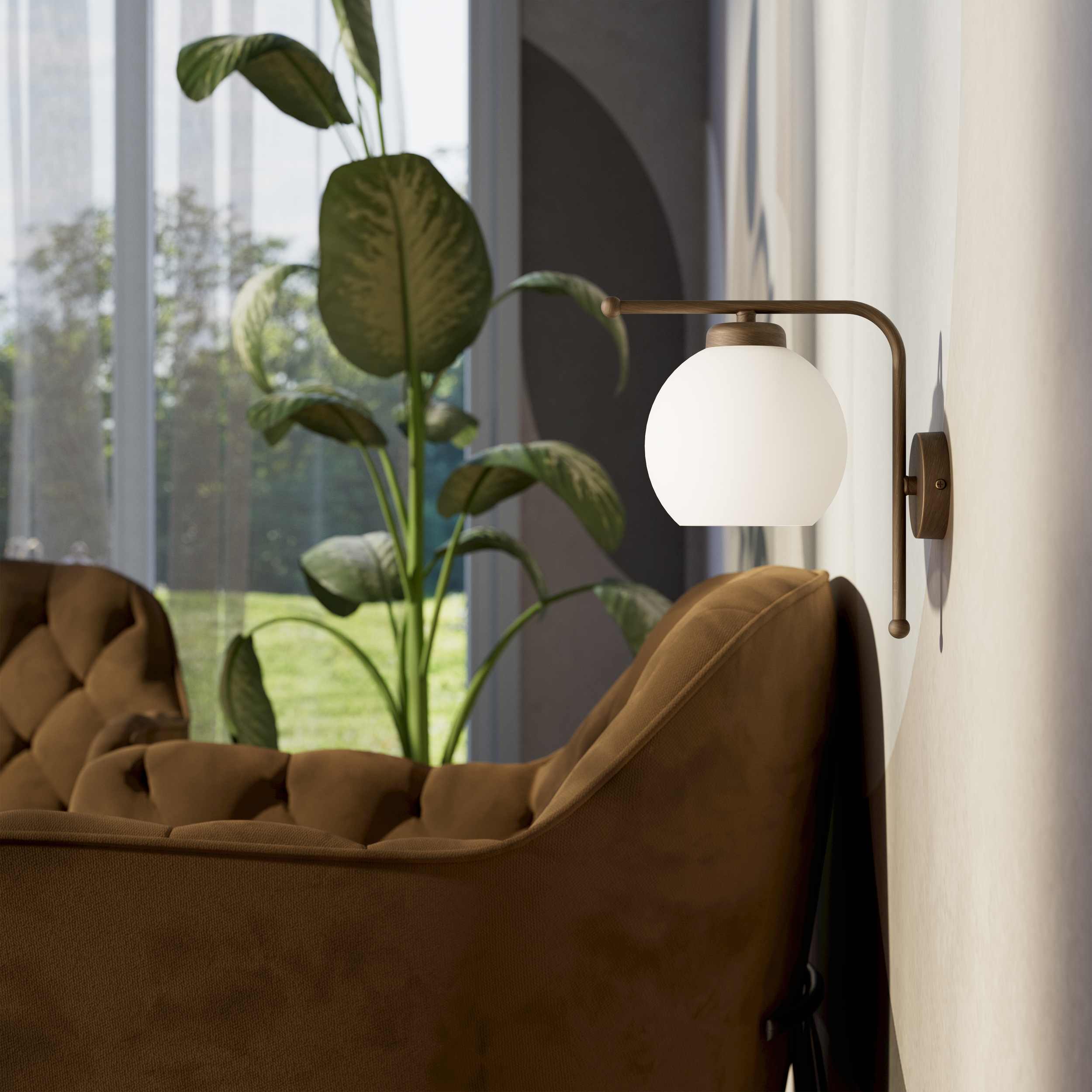 Brass wall lamp with frosted glass globe, retro style for elegant interiors - Finish: OBM Bronze Satin Matt Brass