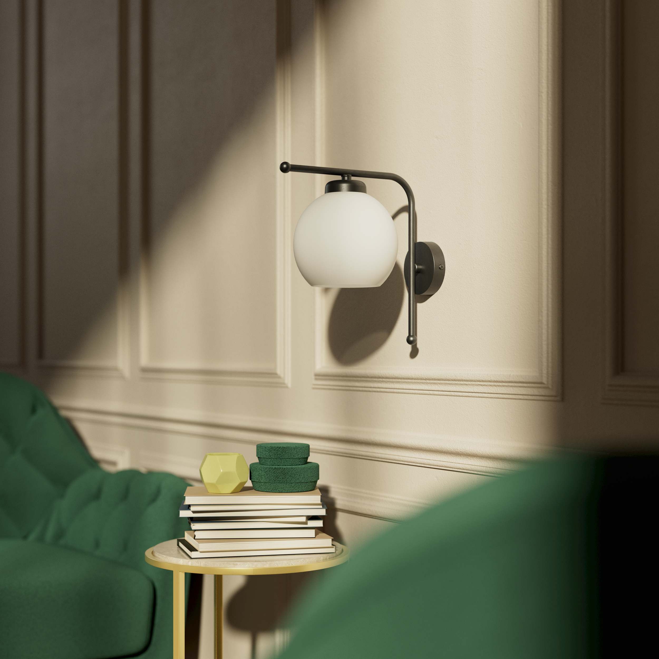 Brass wall lamp with frosted glass globe, retro style for elegant interiors - Finish: OBR Dark Bronze