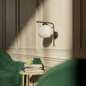 Brass wall lamp with frosted glass globe, retro style for elegant interiors - Finish: OBR Dark Bronze