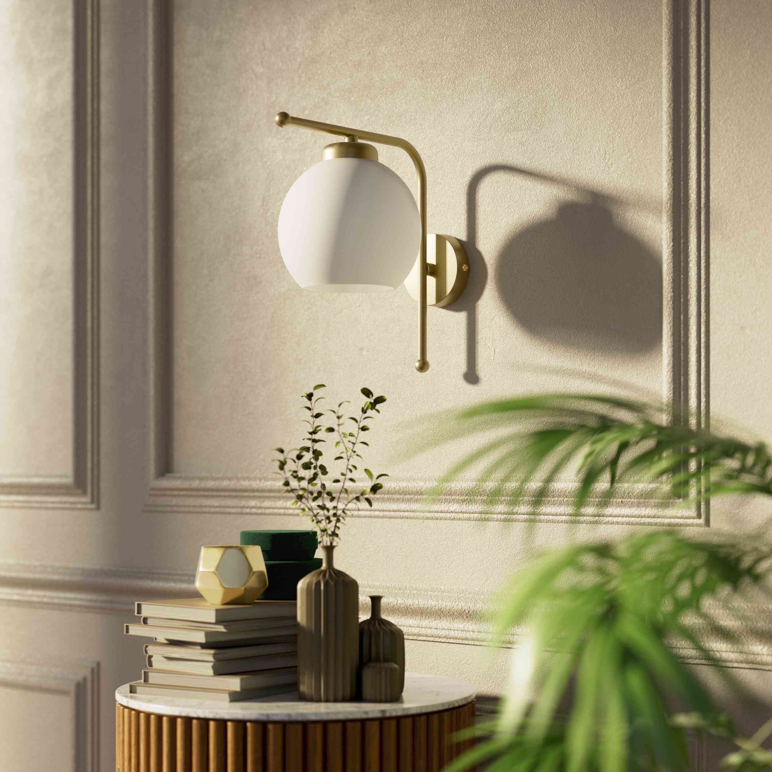 Brass wall lamp with frosted glass globe, retro style for elegant interiors - Finish: OBV Bronze Satin Light Brass