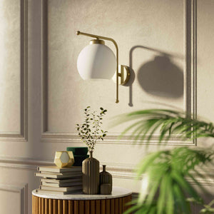 Brass wall lamp with frosted glass globe, retro style for elegant interiors - Finish: OBV Bronze Satin Light Brass
