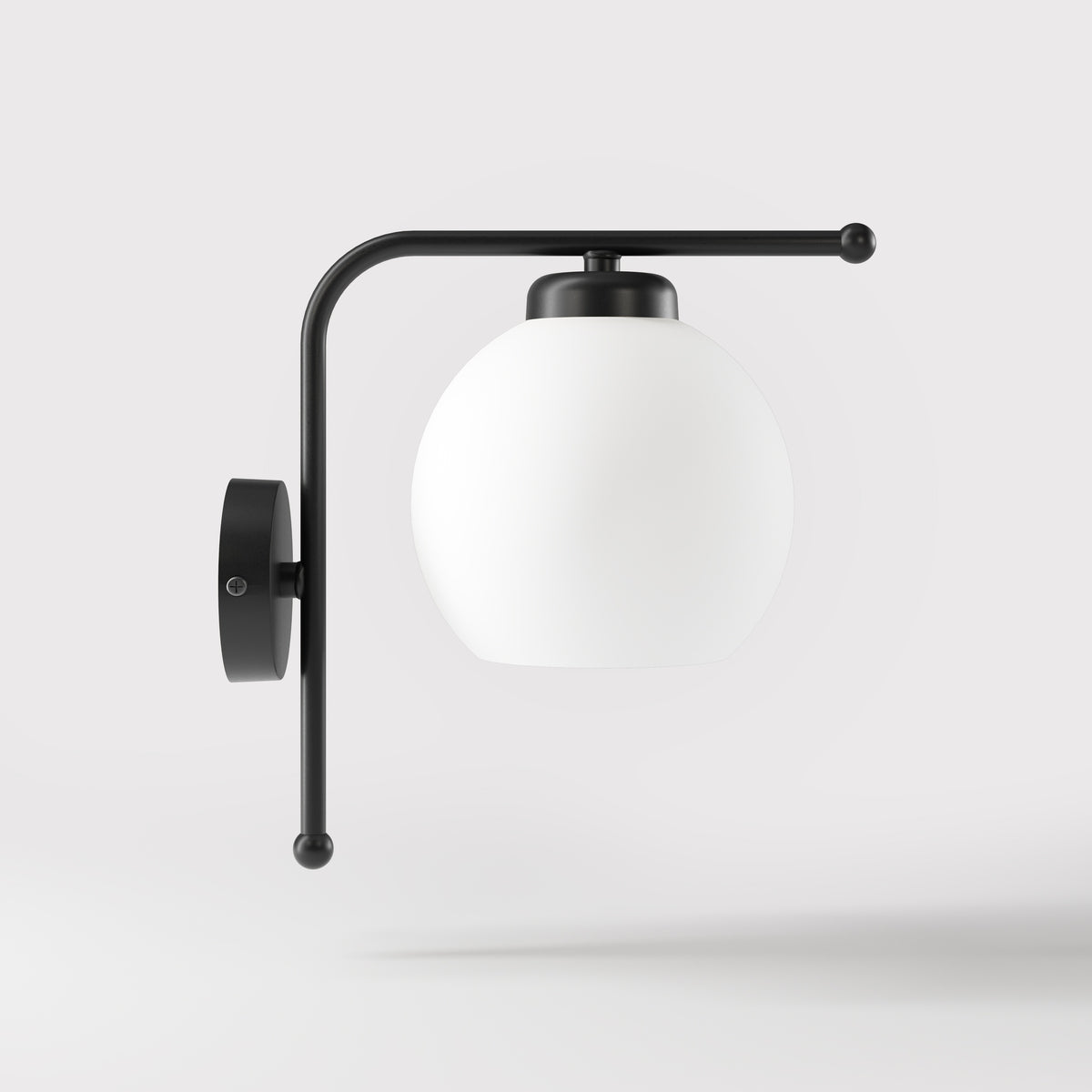 Applique Murale en Laiton avec Globe en Verre Opalin Rétro - ONO Noir Mat