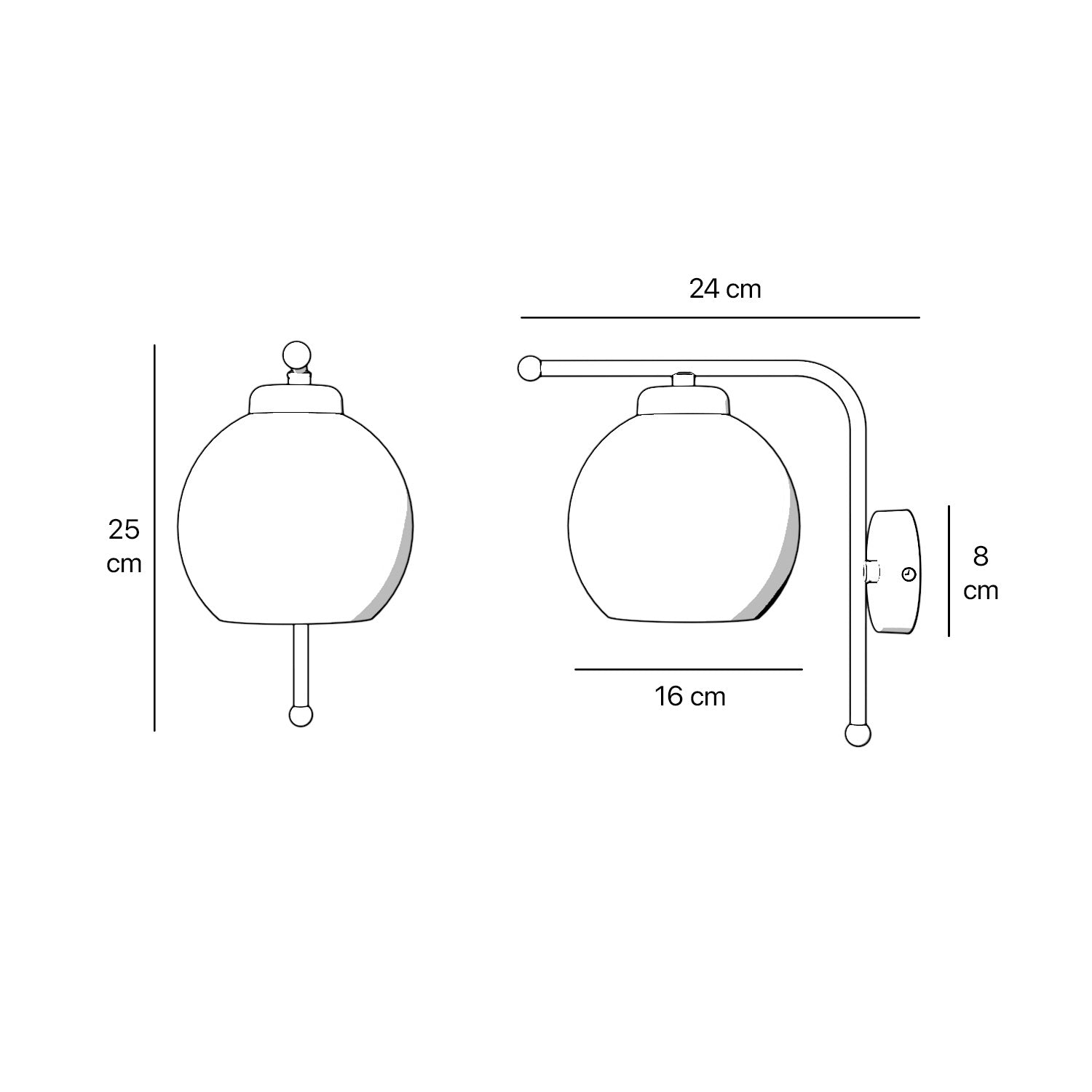 Brass wall lamp with frosted glass globe, retro style for elegant interiors