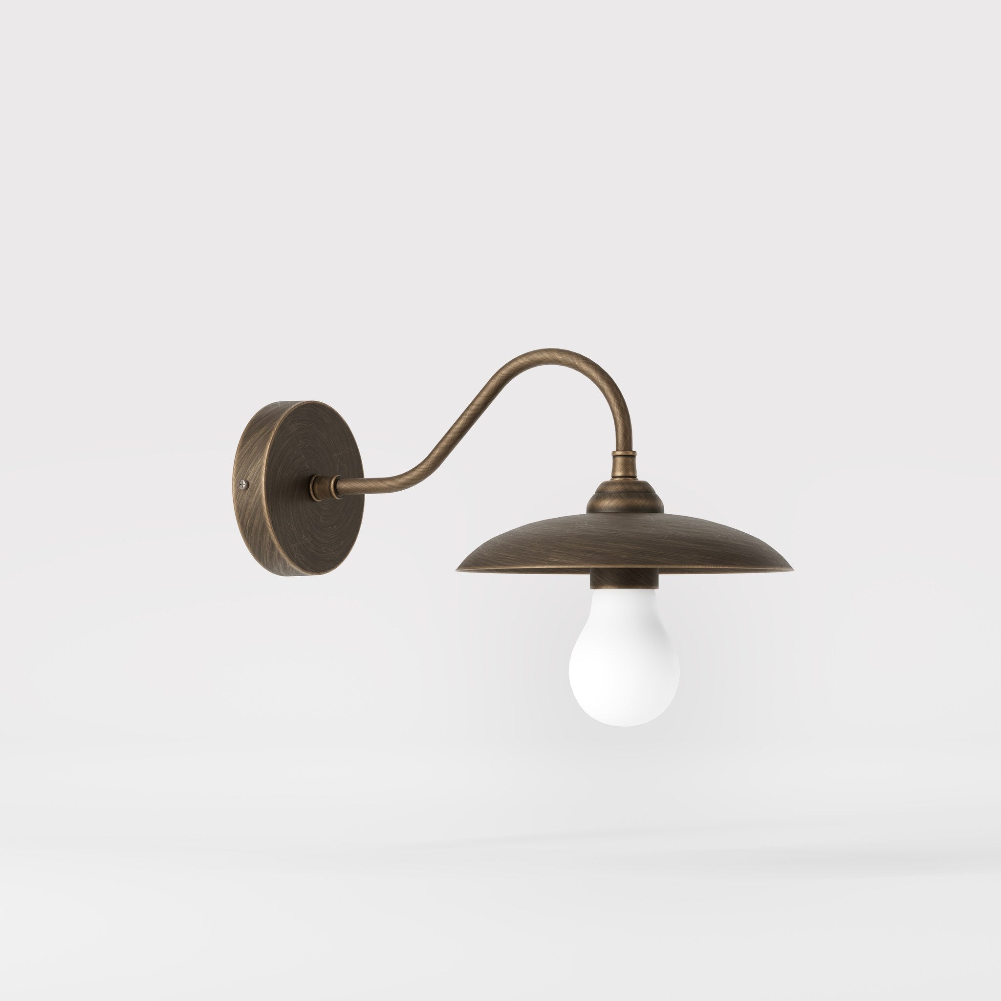 Vintage brass wall lamp with curved arm, ideal for sophisticated interiors by Ghidini 1849 - Finish: OBM Bronze Satin Matt Brass