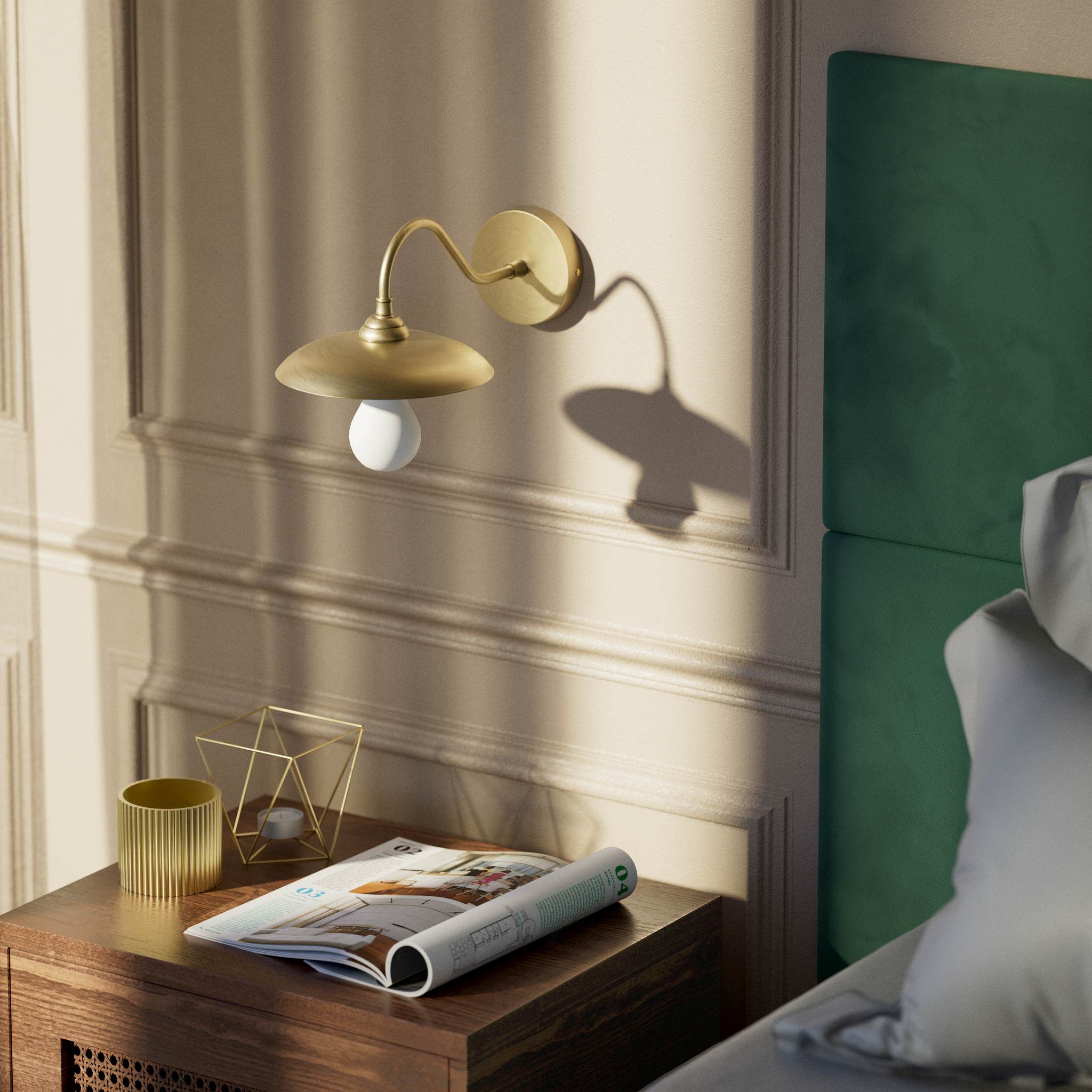 Vintage brass wall lamp with curved arm, ideal for sophisticated interiors by Ghidini 1849 - Finish: OBV Bronze Satin Light Brass
