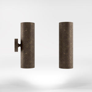 Cylindrical brass wall lamp with up and down light, modern minimalist design by Ghidini 1849 - Finish: OAS Antique Brass