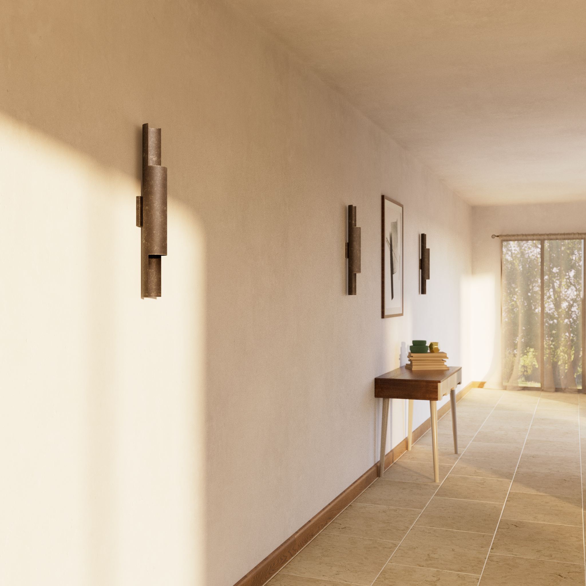 Contemporary brass wall lamp with tubular design, emits light upwards and downwards, ideal for modern spaces by Ghidini 1849 - Finish: OAS Antique Brass