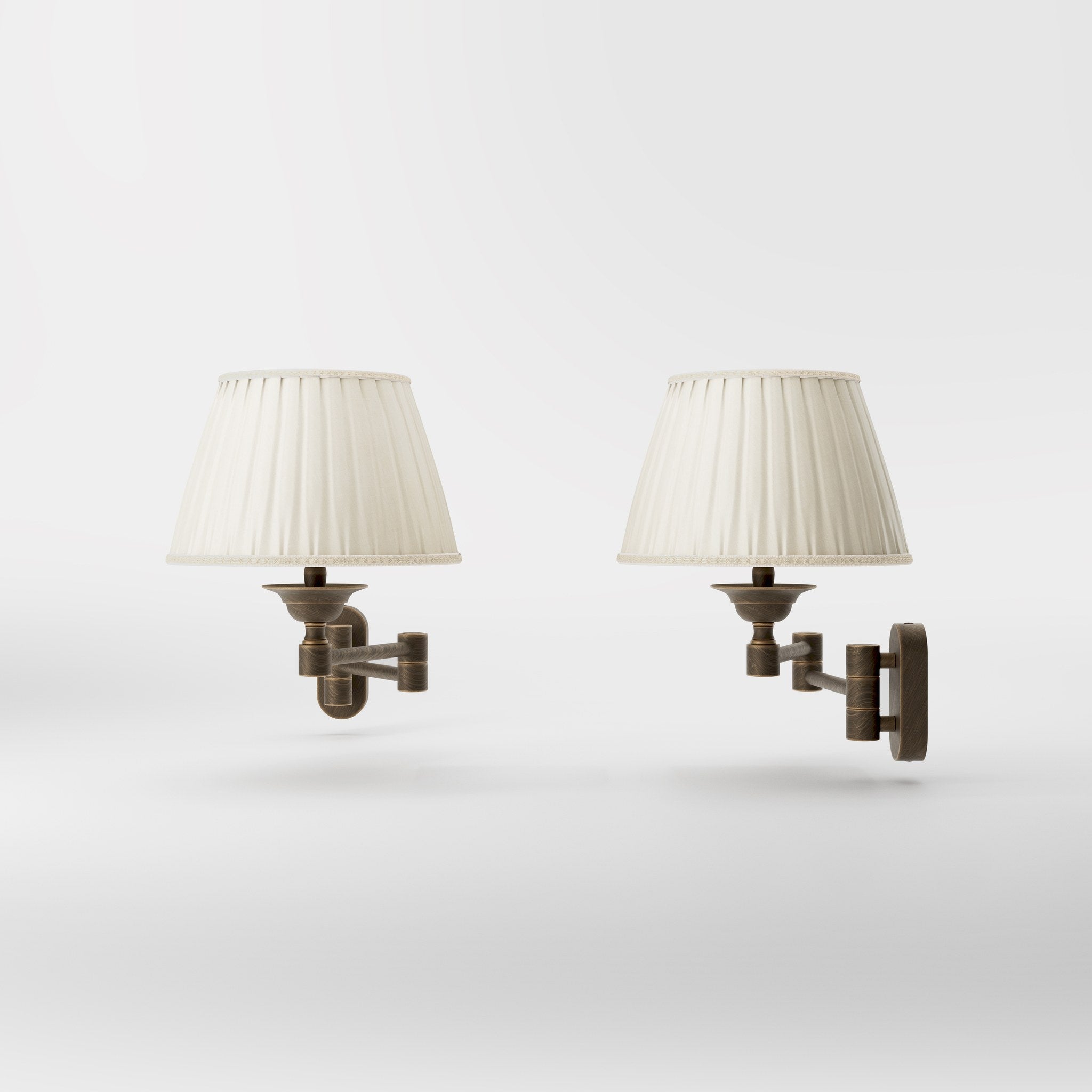 Brass wall lamp with ivory fabric lampshade and adjustable arms for elegant interior spaces by Ghidini 1849 - Finish: OBM Bronze Satin Matt Brass