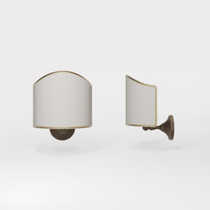 Brass wall lamp with ivory fabric shade, embroidered edge, classic design, Made in Italy by Ghidini 1849 - Finish: OBM Bronze Satin Matt Brass