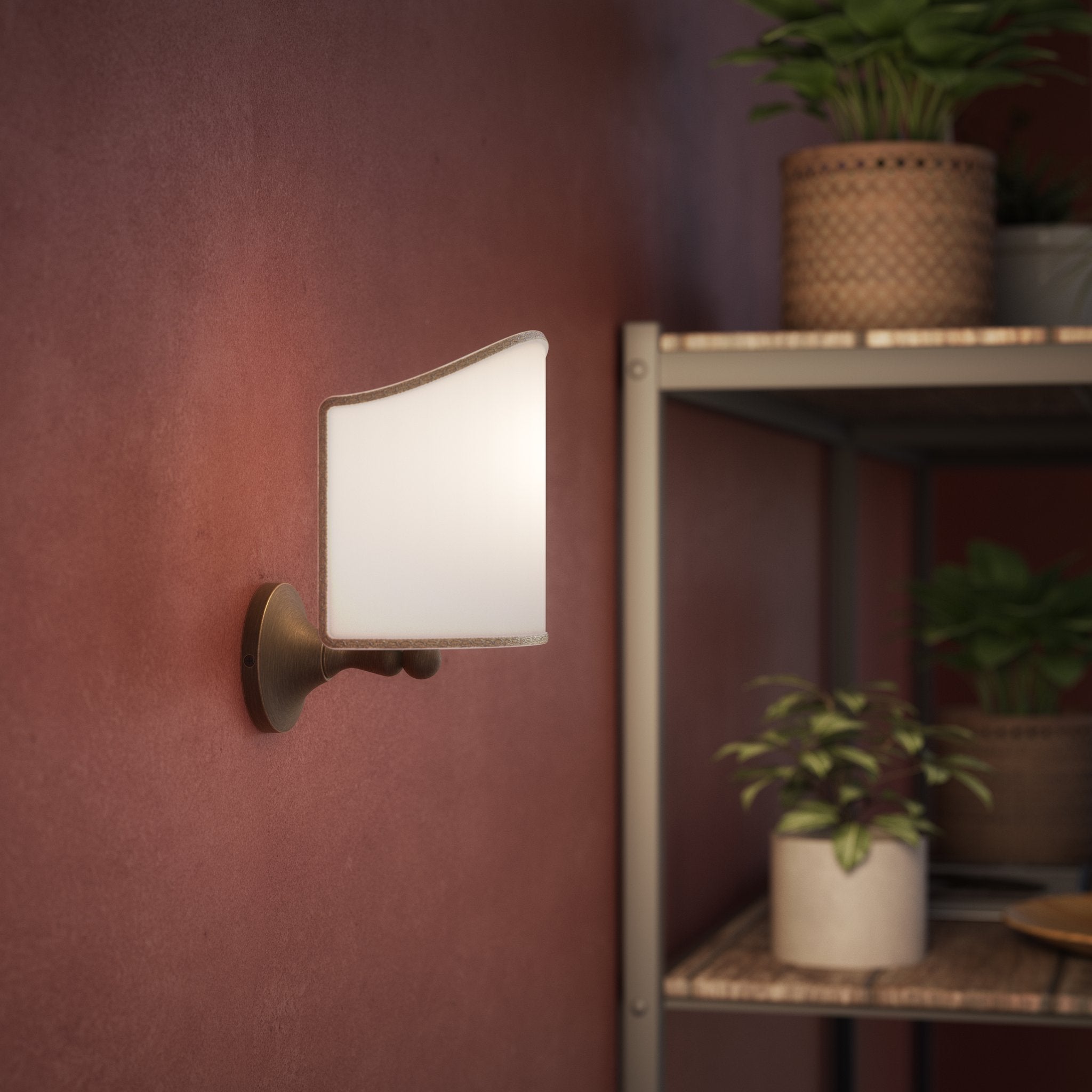 Brass wall lamp with ivory fabric shade, embroidered edge, classic design, Made in Italy by Ghidini 1849 - Finish: OBM Bronze Satin Matt Brass