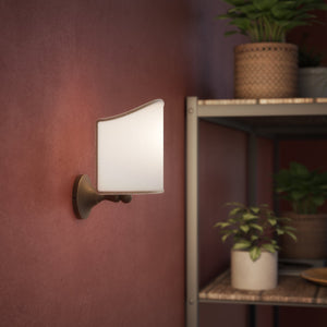 Brass wall lamp with ivory fabric shade, embroidered edge, classic design, Made in Italy by Ghidini 1849 - Finish: OBM Bronze Satin Matt Brass