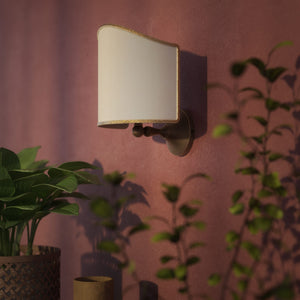 Brass wall lamp with ivory fabric shade, embroidered edge, classic design, Made in Italy by Ghidini 1849 - Finish: OBM Bronze Satin Matt Brass