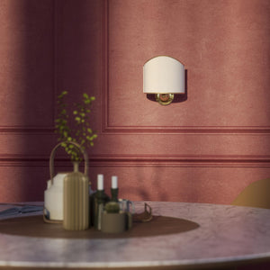 Brass wall lamp with ivory fabric shade, embroidered edge, classic design, Made in Italy by Ghidini 1849 - Finish: OLV Polished Brass