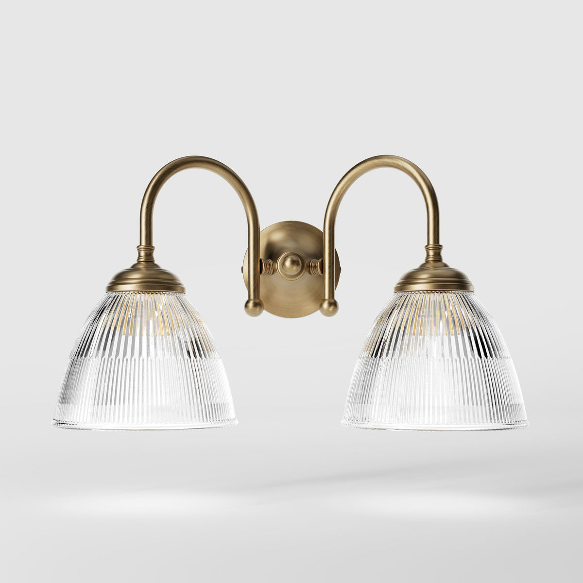 Double Brass Wall Lamp Ribbed Glass Elide - OBS Bronze Satin Brass