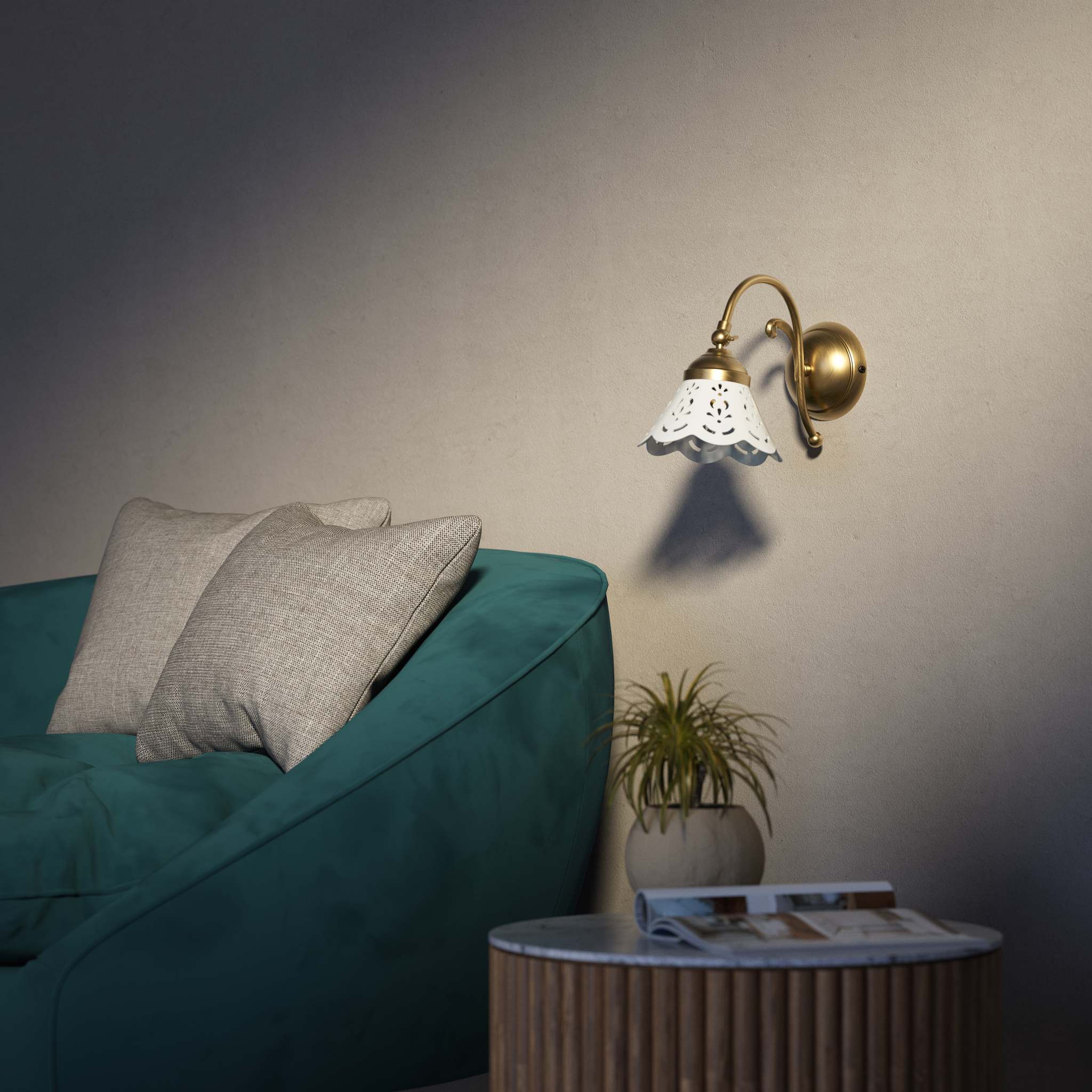 Brass wall lamp with ceramic shade, classic style Zefira by Ghidini 1849 - Finish: OBS Bronze Satin Brass