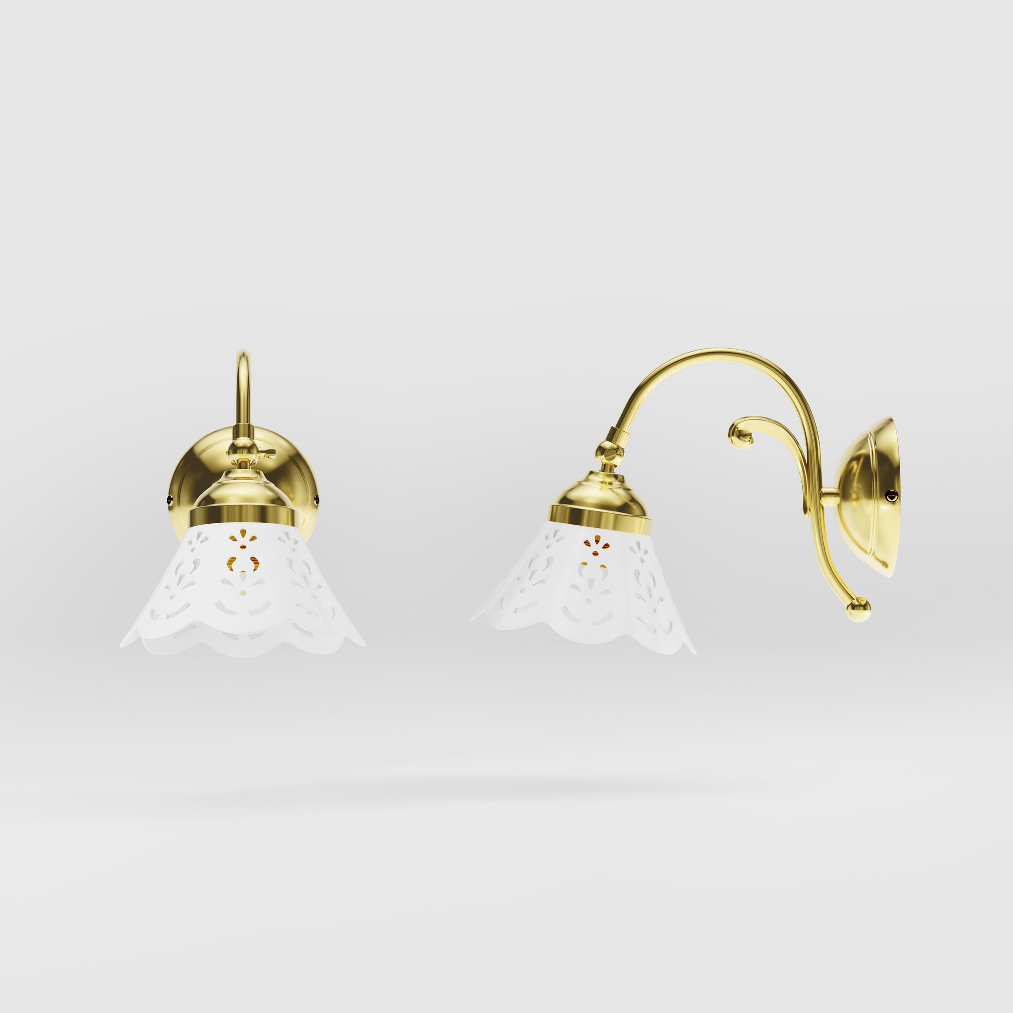 Brass wall lamp with ceramic shade, classic style Zefira by Ghidini 1849 - Finish: OLV Polished Brass