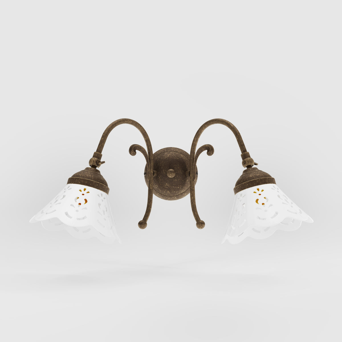 Brass Wall Lamp with Two Ceramic Shades Zefira - OAS Antique Brass