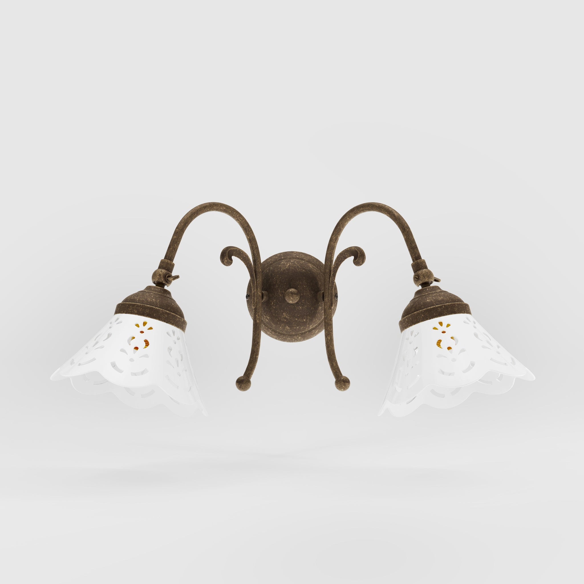 Brass wall lamp with two decorative ceramic shades, classic style Zefira by Ghidini 1849 - Finish: OAS Antique Brass