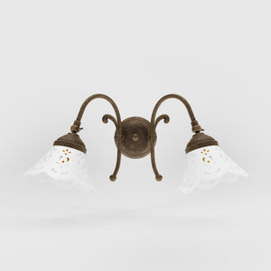 Brass wall lamp with two decorative ceramic shades, classic style Zefira by Ghidini 1849 - Finish: OAS Antique Brass