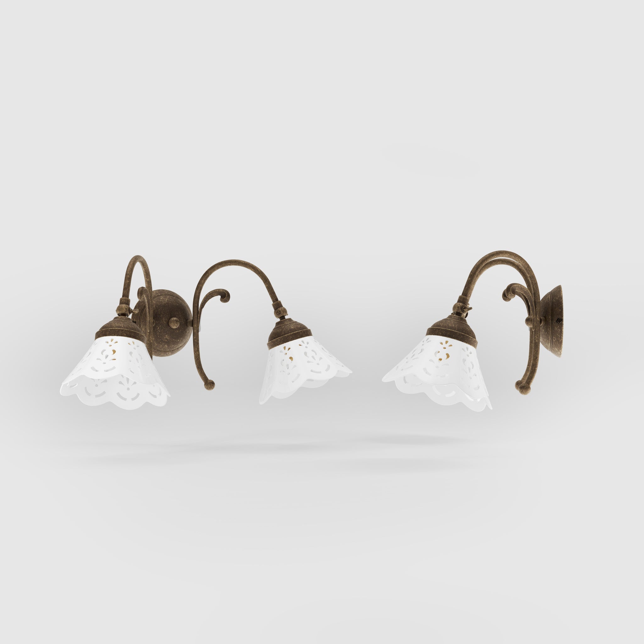 Brass wall lamp with two decorative ceramic shades, classic style Zefira by Ghidini 1849 - Finish: OAS Antique Brass