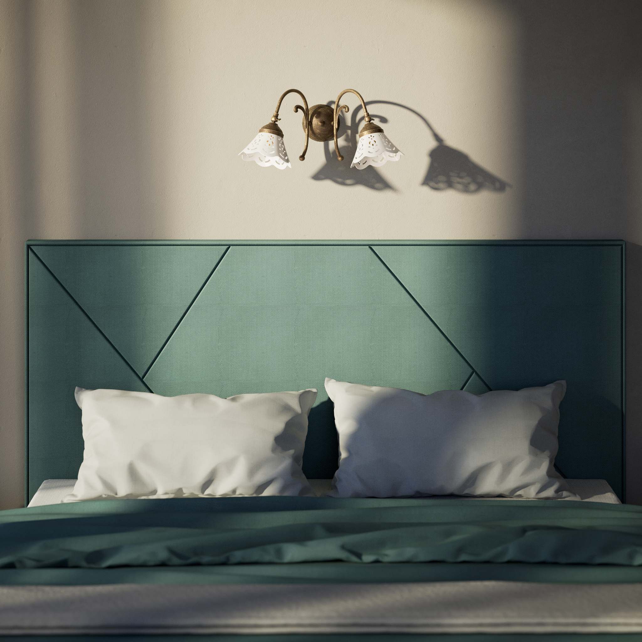 Brass wall lamp with two decorative ceramic shades, classic style Zefira by Ghidini 1849 - Finish: OAS Antique Brass