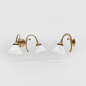 Brass wall lamp with two decorative ceramic shades, classic style Zefira by Ghidini 1849 - Finish: OBS Bronze Satin Brass