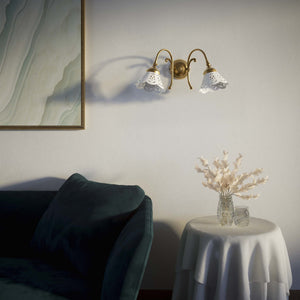 Brass wall lamp with two decorative ceramic shades, classic style Zefira by Ghidini 1849 - Finish: OBS Bronze Satin Brass
